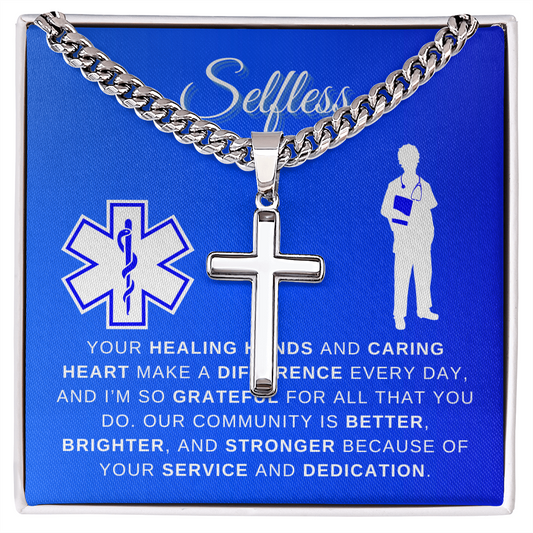 Male Nurse | Cuban Link Chain with Engraved Artisan Cross