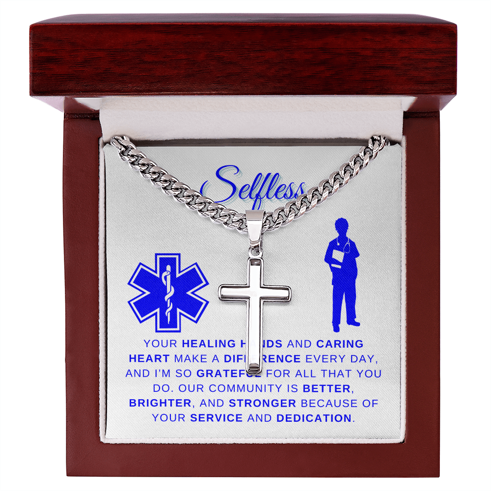 Male Nurse | Cuban Link Chain with Engraved Artisan Cross