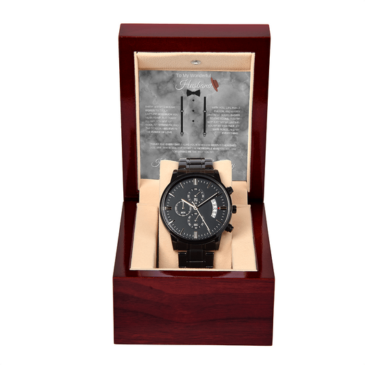 To My Wonderful Husband | Happy Valentine's Day Black Chronograph Watch